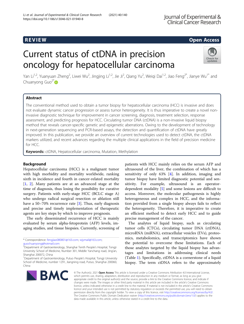 PDF) Current status of ctDNA in precision oncology for 