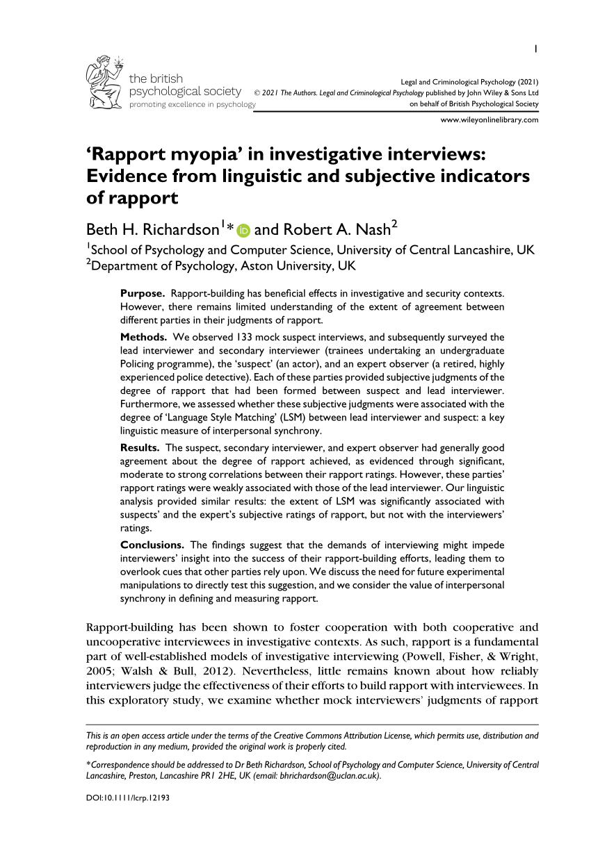 Investigation Interviews: Building Rapport