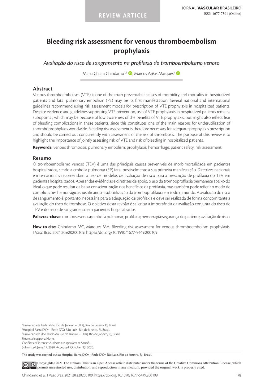 Pdf Bleeding Risk Assessment For Venous Thromboembolism Prophylaxis 4312