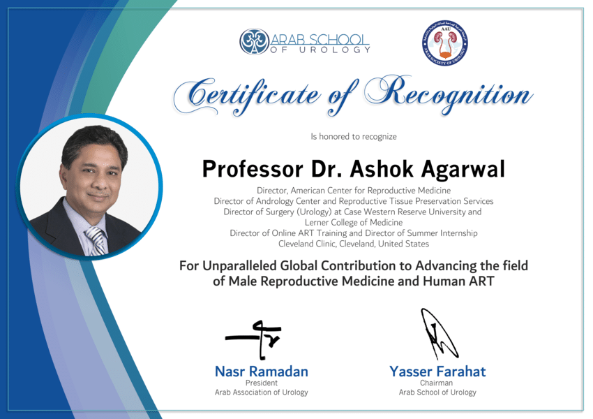 (PDF) AAU Certificate of Recognition Dr Ashok Agarwal