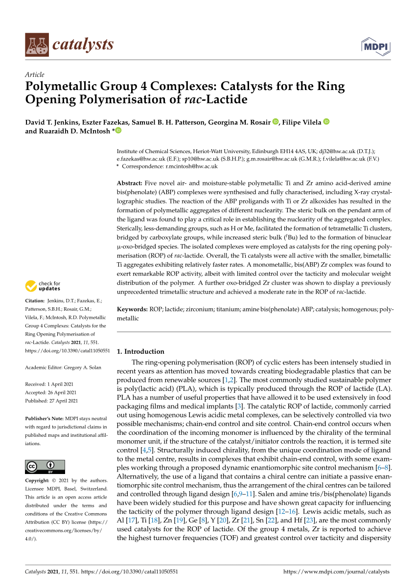 Pdf Polymetallic Group 4 Complexes Catalysts For The Ring Opening Polymerisation Of Rac Lactide