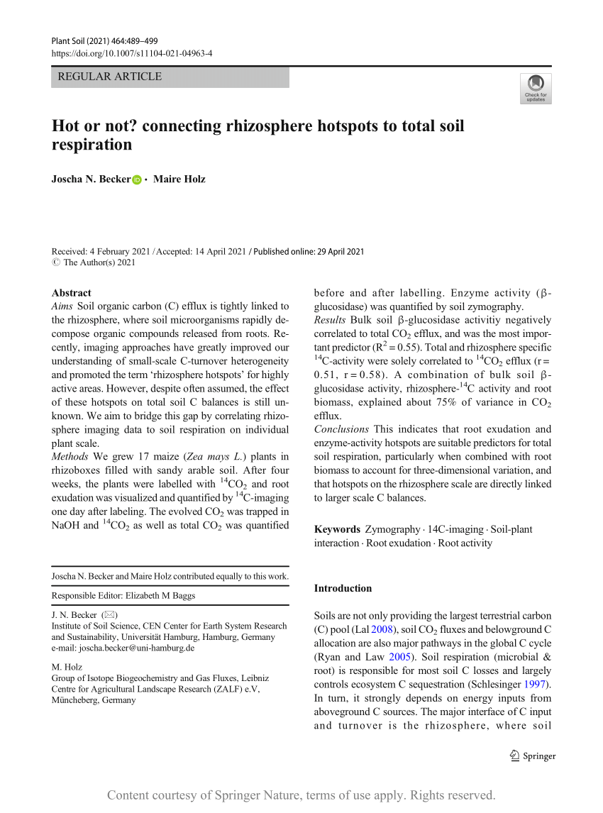 Pdf Hot Or Not Connecting Rhizosphere Hotspots To Total Soil Respiration
