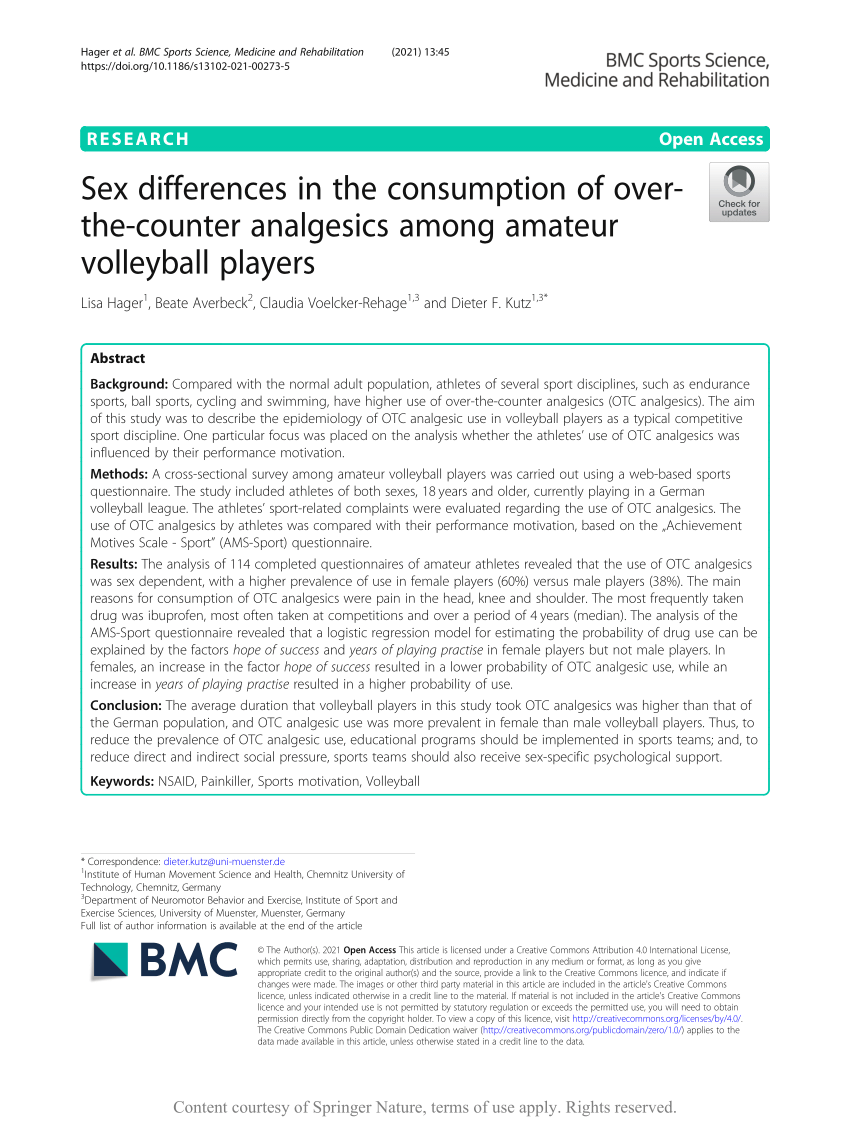 PDF) Sex differences in the consumption of over-the-counter analgesics among amateur volleyball players