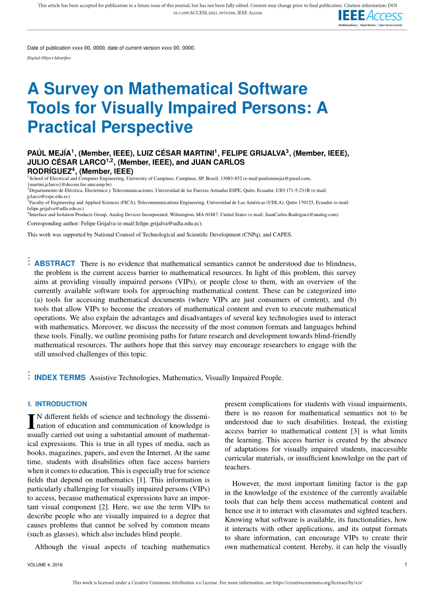 PDF) A Survey on Mathematical Software Tools for Visually Impaired ...