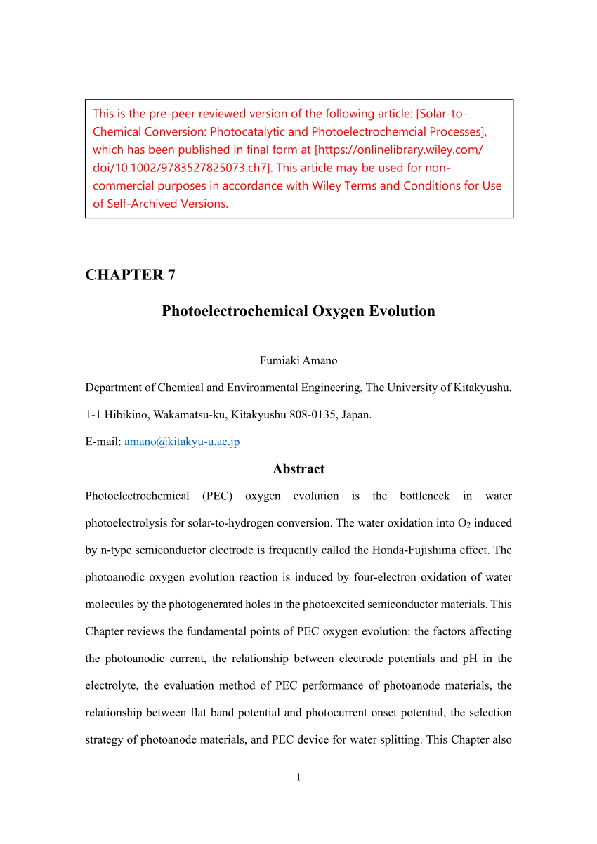 PDF) Photoelectrochemical Oxygen Evolution