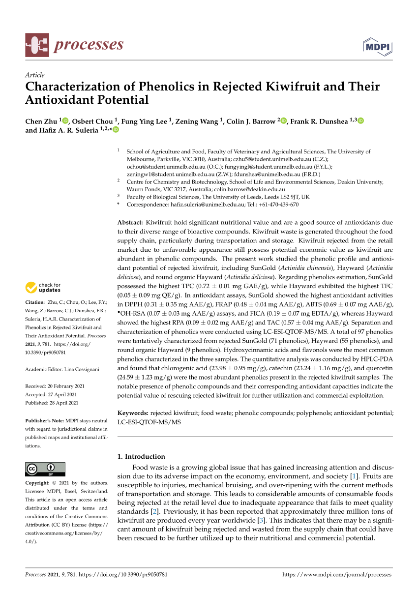 PDF) Characterization of Phenolics in Rejected Kiwifruit and Their 