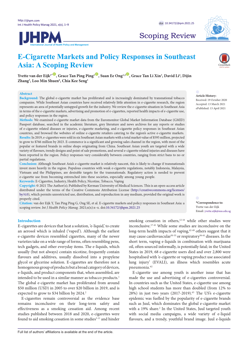 PDF E Cigarette Markets and Policy Responses in Southeast Asia A