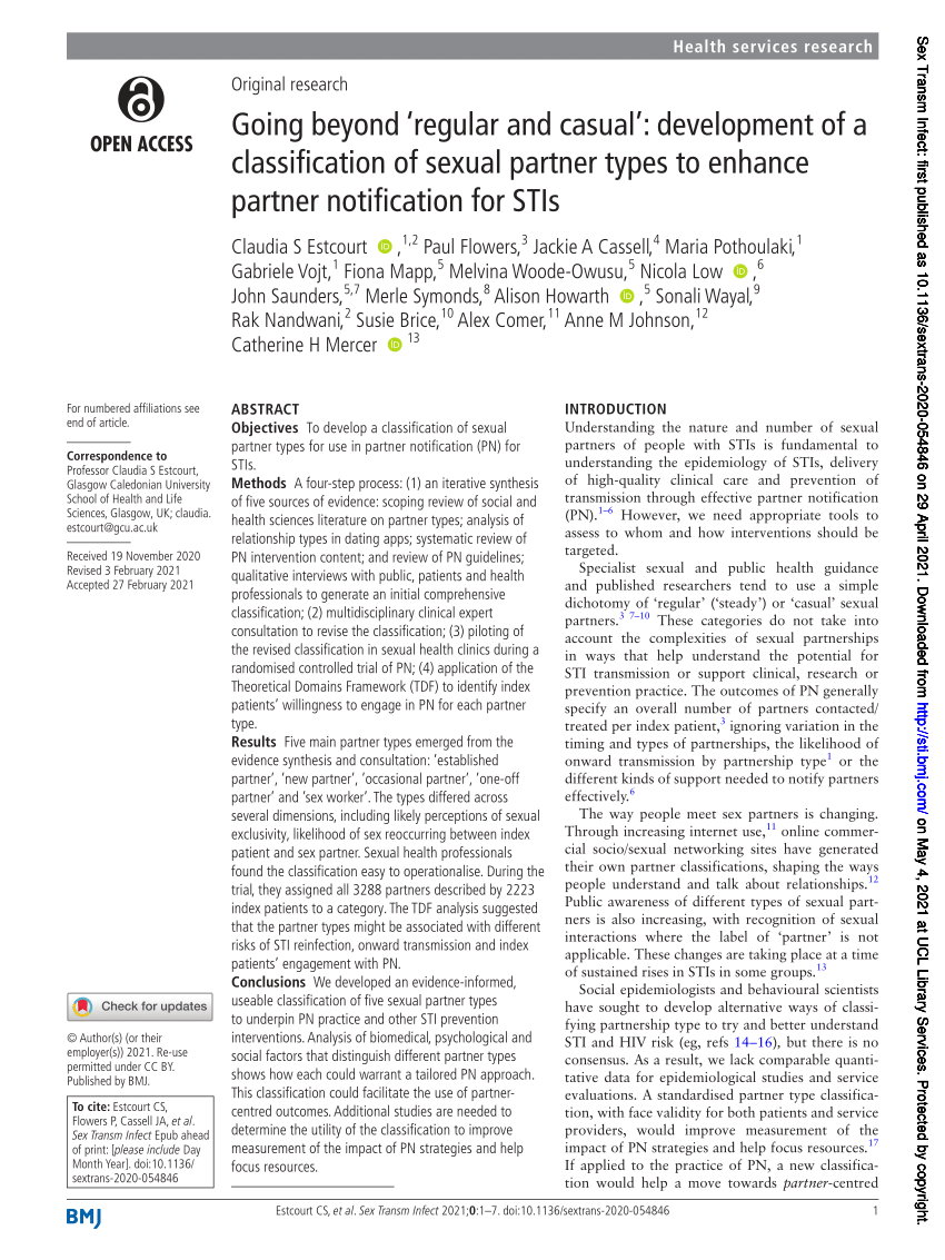 Pdf Going Beyond ‘regular And Casual Development Of A Classification Of Sexual Partner Types 4092