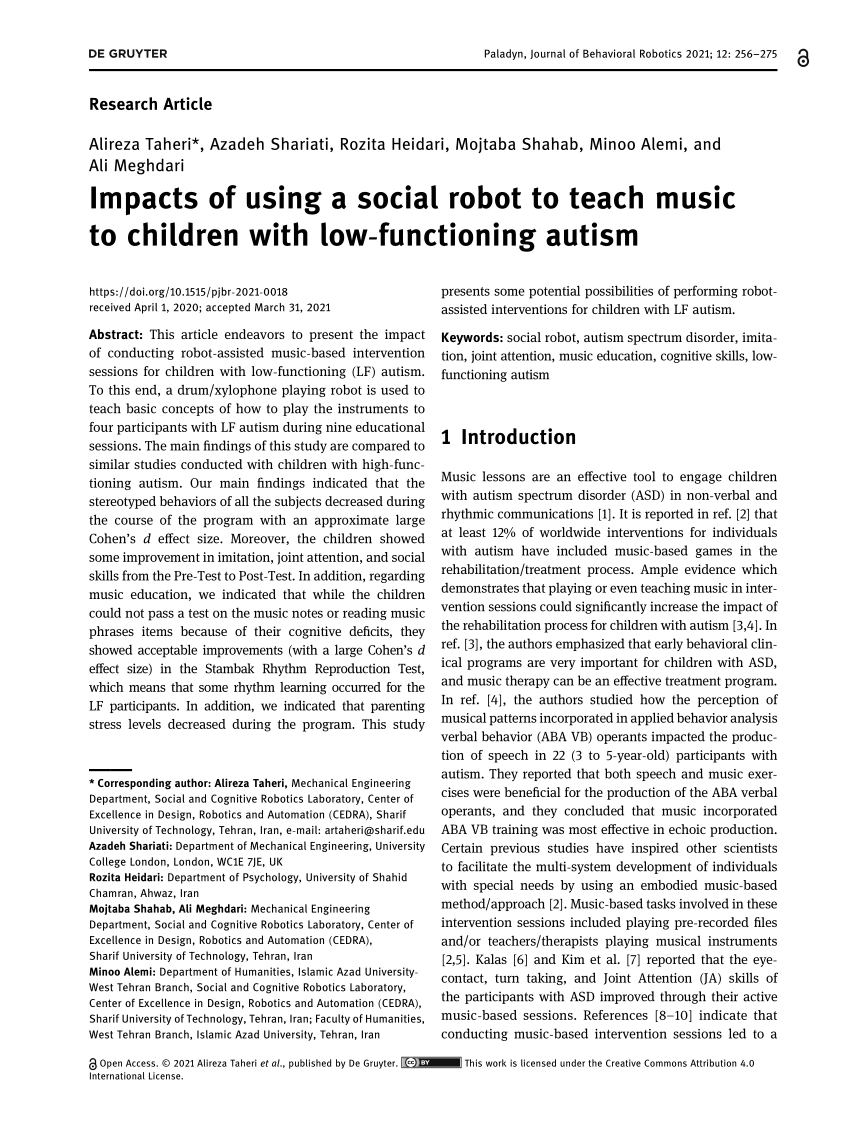 PDF) Impacts of using a social robot to teach music to children