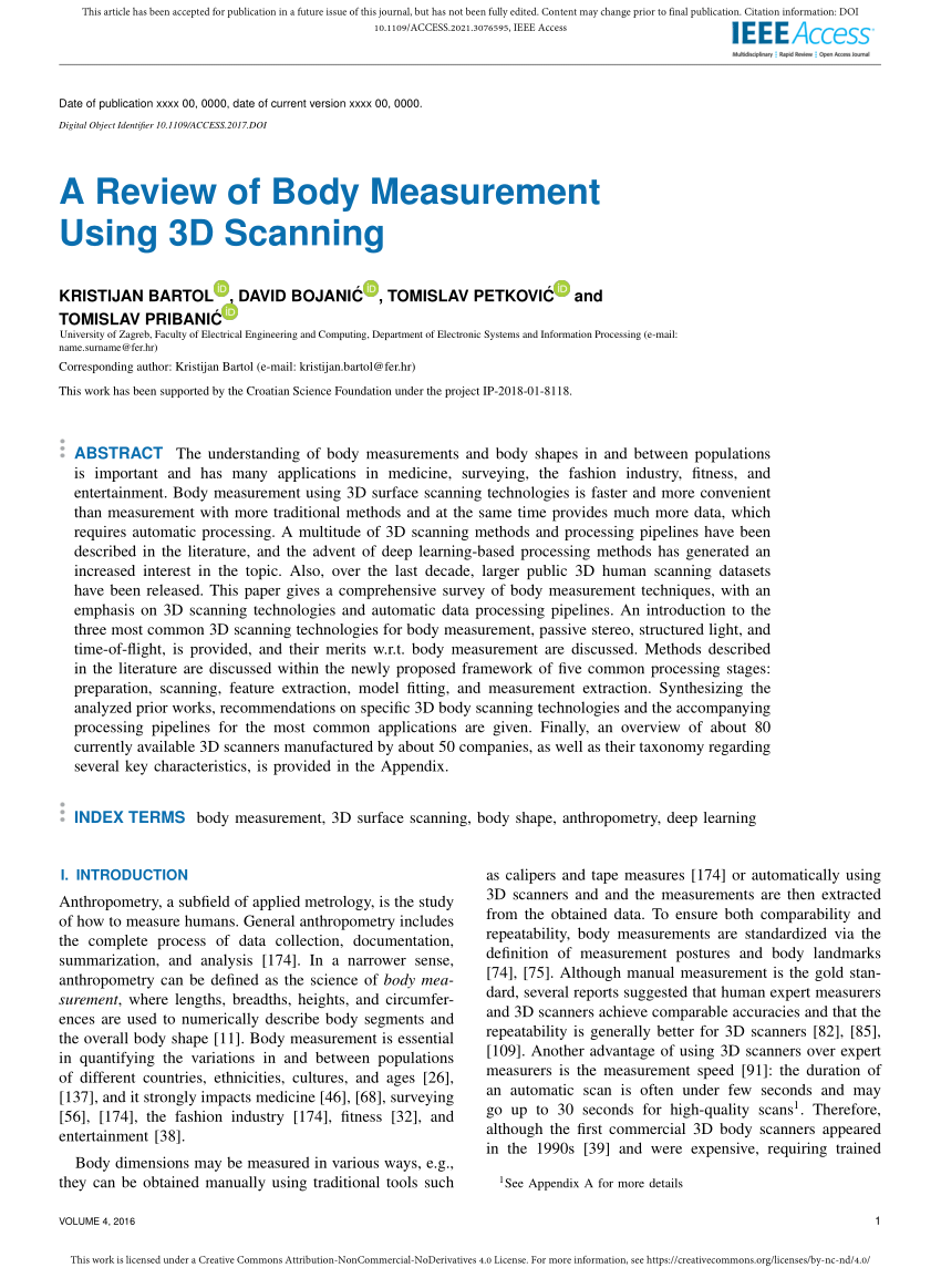 PDF) A Review of Body Measurement Using 3D Scanning