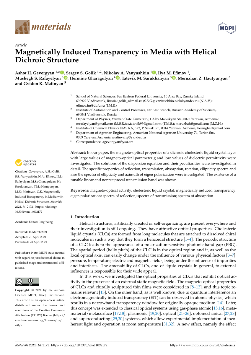 Pdf Magnetically Induced Transparency In Media With Helical Dichroic Structure