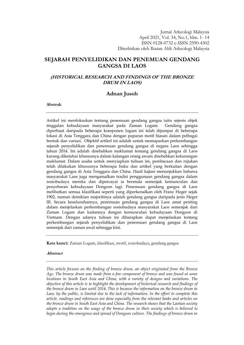 Pdf Sejarah Penyelidikan Dan Penemuan Gendang Gangsa Di Laos