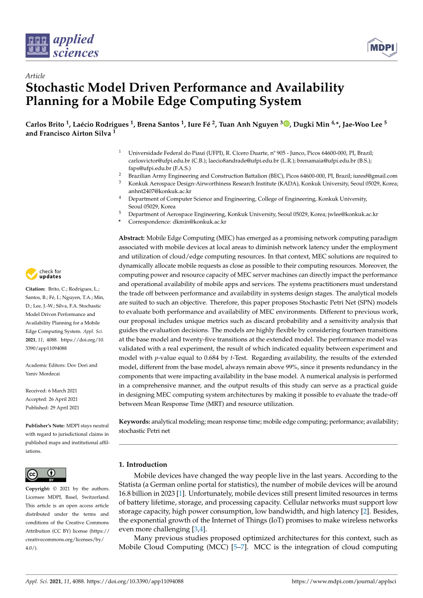 PDF) Stochastic Model Driven Performance and Availability Planning for a  Mobile Edge Computing System