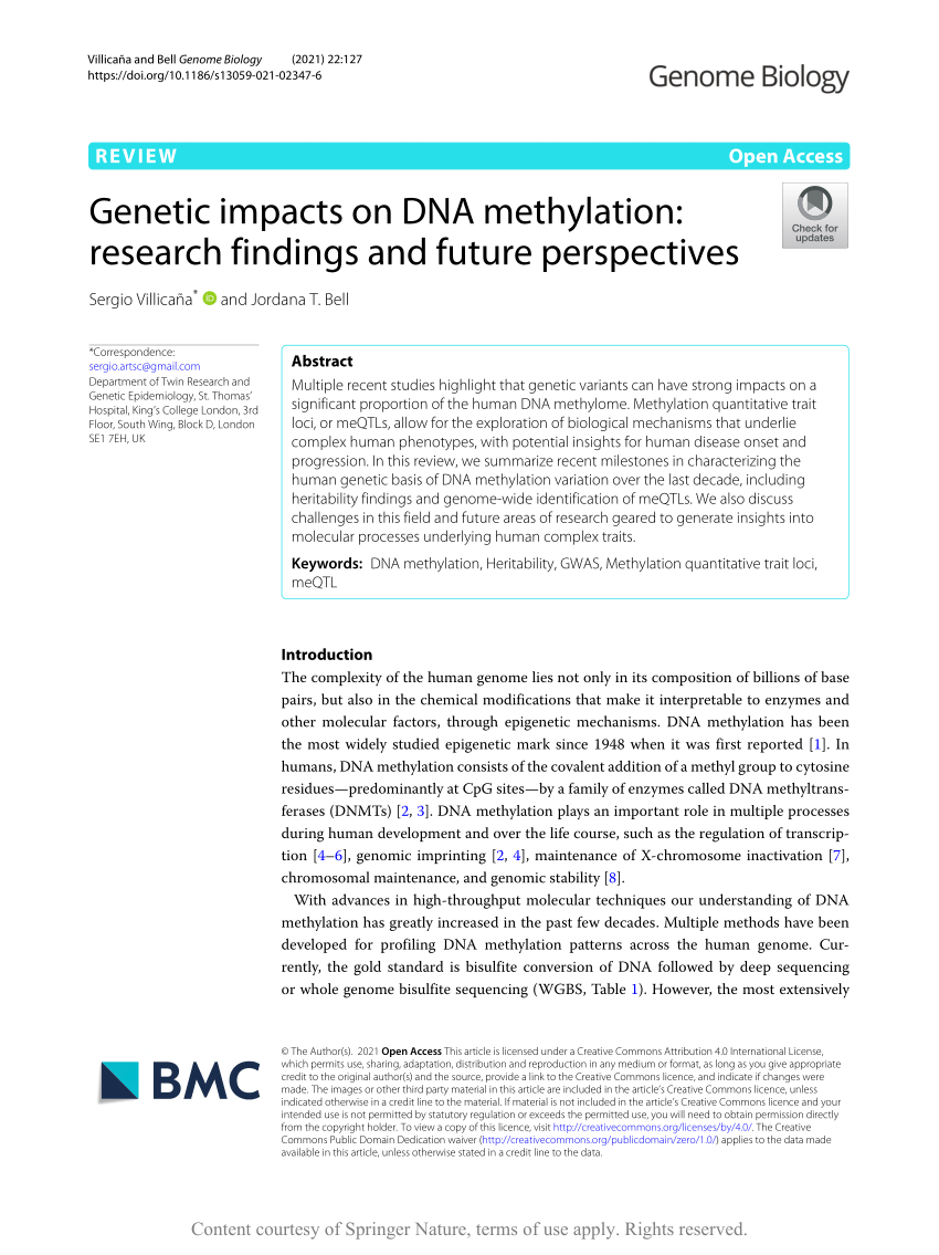 PDF) Genetic impacts on DNA methylation research findings and future perspectives