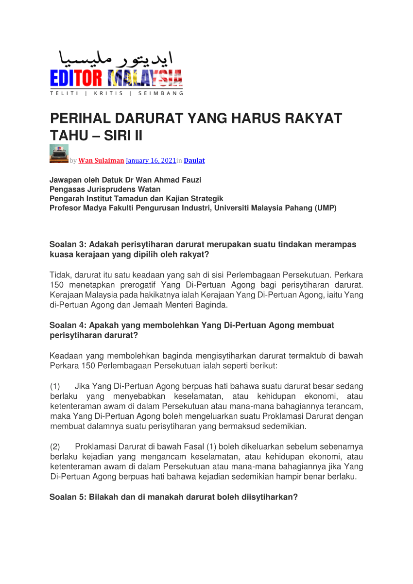 PDF) PERIHAL DARURAT YANG HARUS RAKYAT TAHU -SIRI II