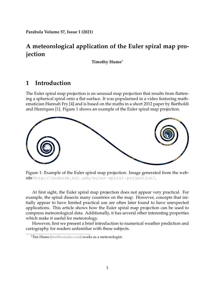 Euler Spiral Map Projection Pdf) A Meteorological Application Of The Euler Spiral Map Projection