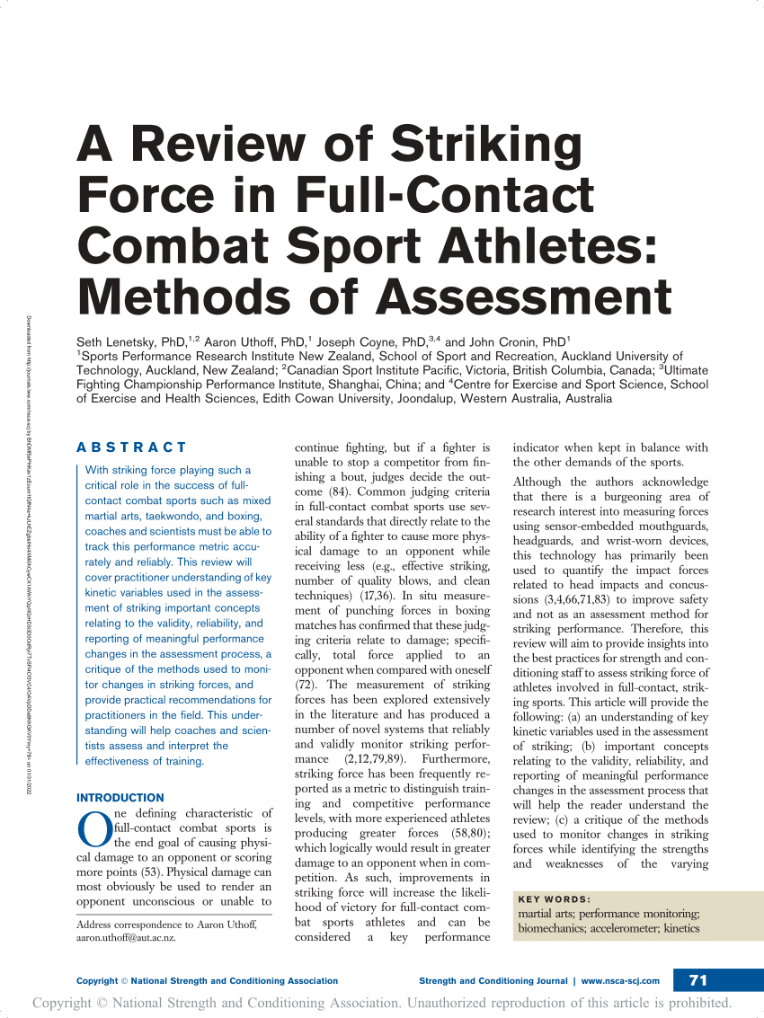 PDF) A Review of Striking Force in Full-Contact Combat Sport Athletes Methods of Assessment photo