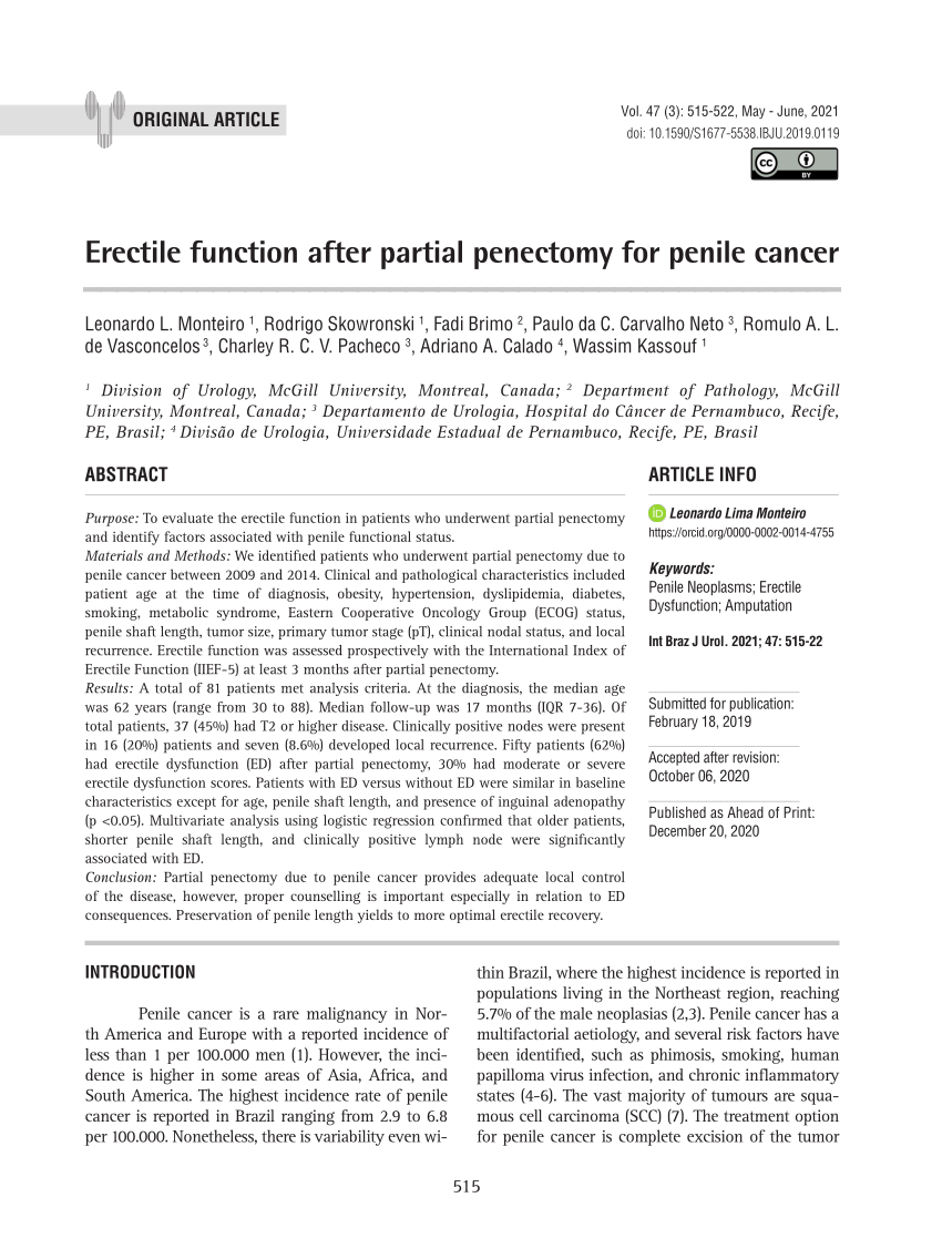 Pdf Erectile Function After Partial Penectomy For Penile Cancer 6740