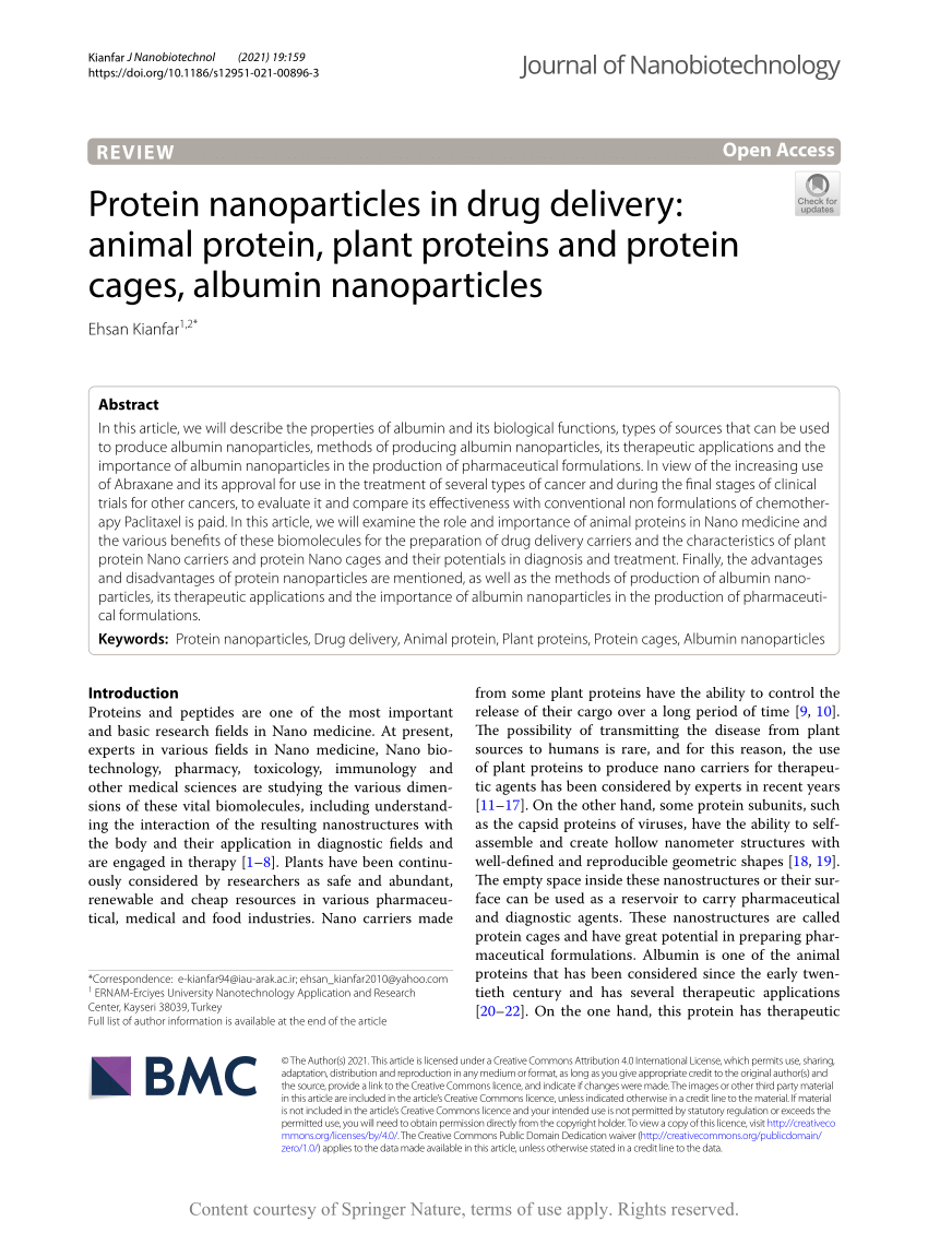 pdf protein nanoparticles in drug delivery animal protein plant proteins and protein cages albumin nanoparticles