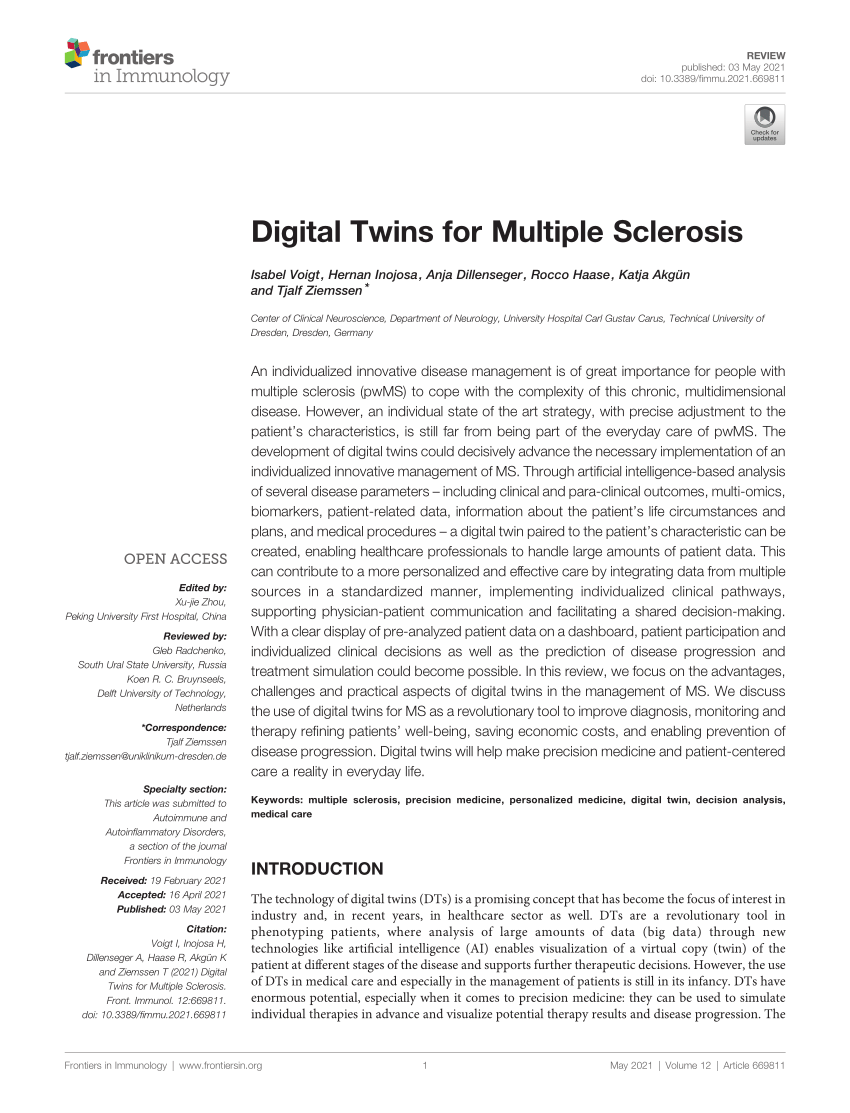 Frontiers  Digital Twins for Multiple Sclerosis