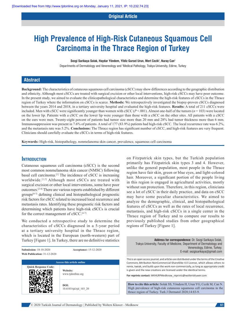 PDF High prevalence of high risk cutaneous squamous cell  