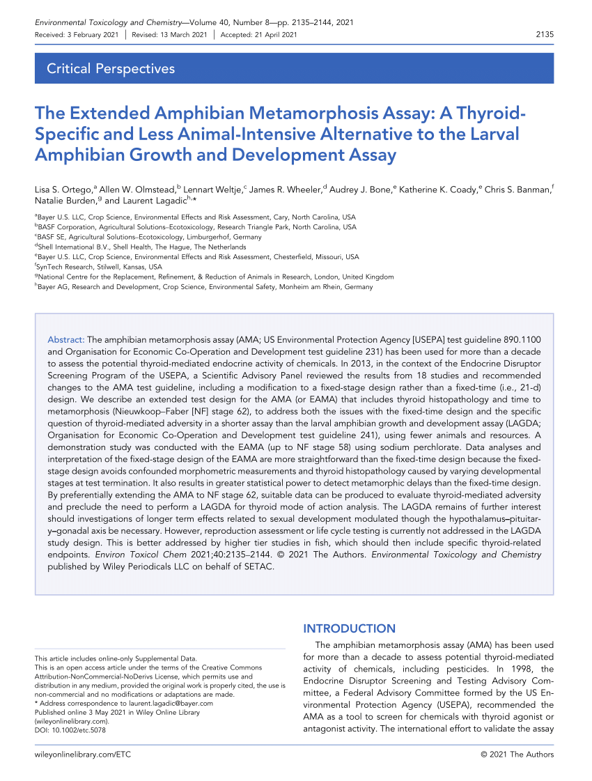 (PDF) The Extended Amphibian Metamorphosis Assay (EAMA): A thyroid