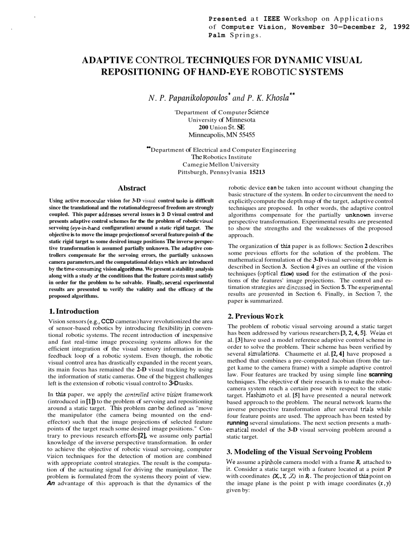 Adaptive Control Techniques For Dynamic Visual Repositioning - 