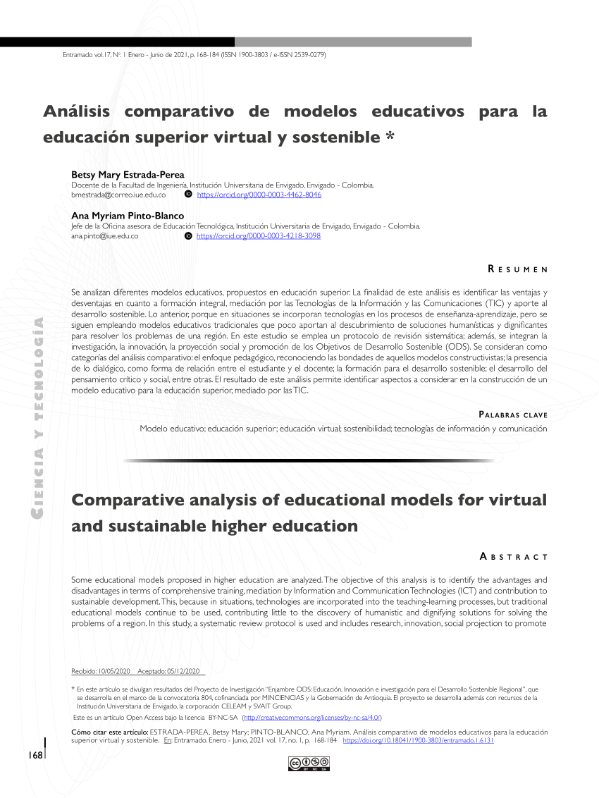 PDF) Análisis comparativo de Modelos educativos para la educación superior  virtual y sostenible