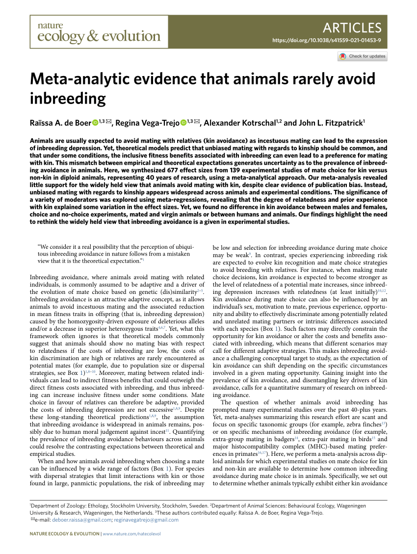 PDF) Meta-analytic evidence that animals rarely avoid inbreeding