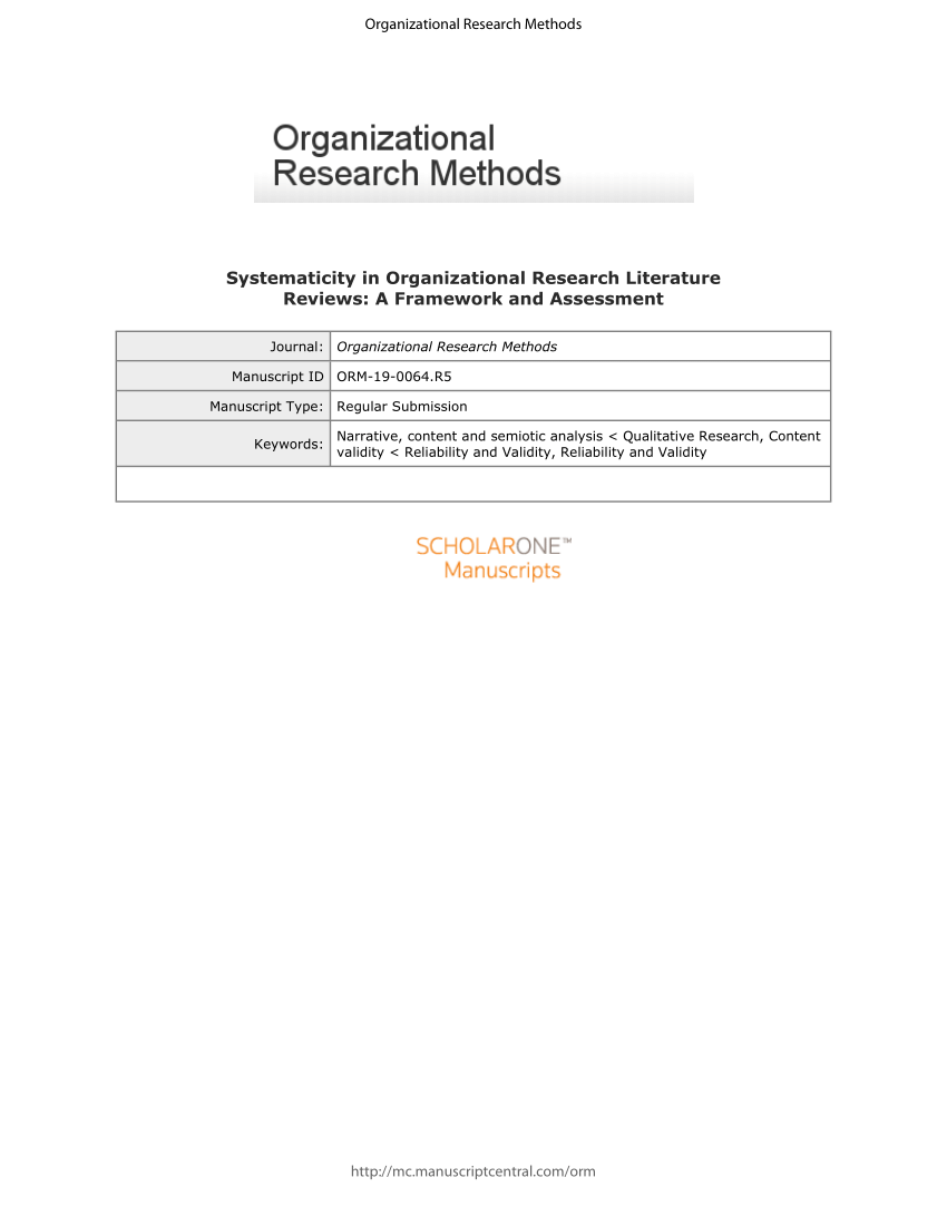 systematicity in organizational research literature reviews a framework and assessment
