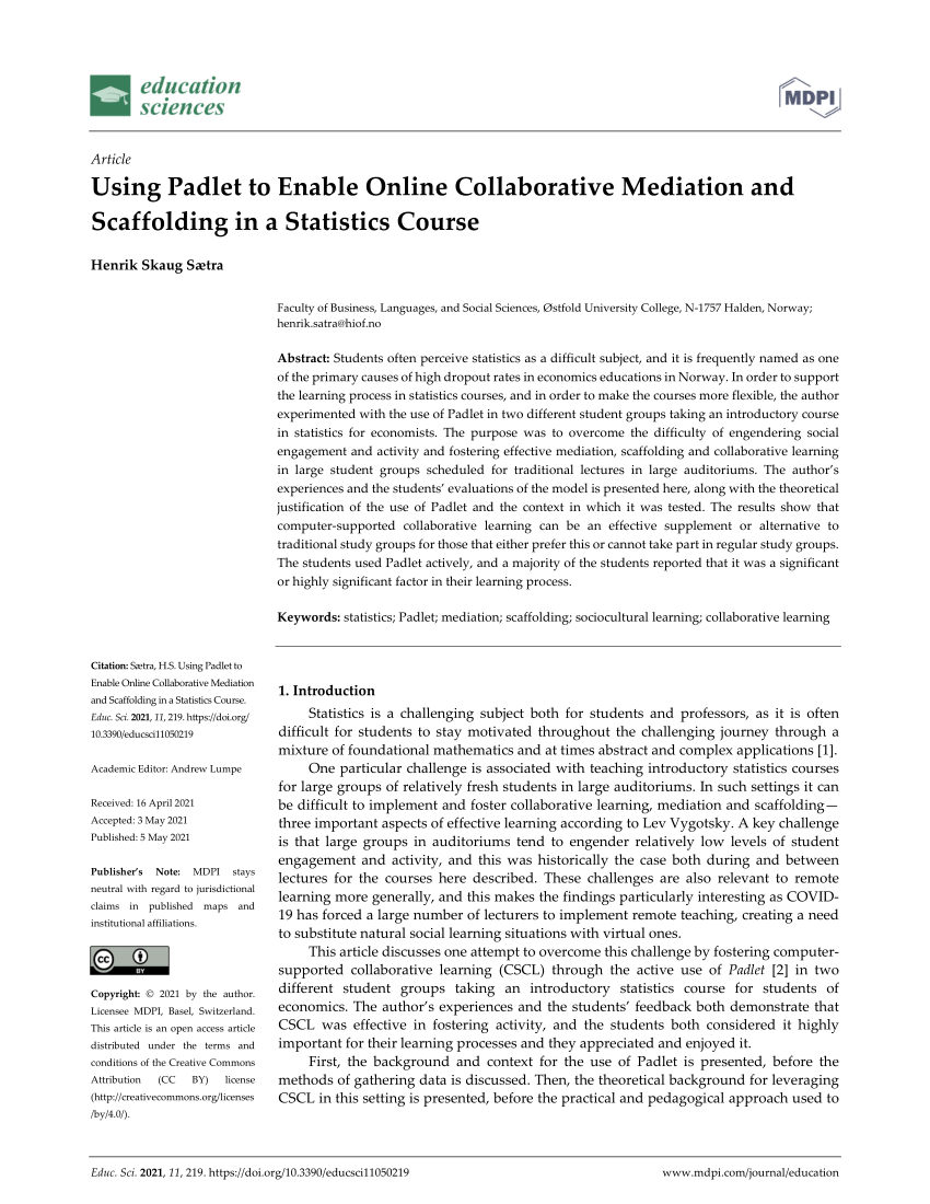 Pdf Using Padlet To Enable Online Collaborative Mediation And Scaffolding In A Statistics Course