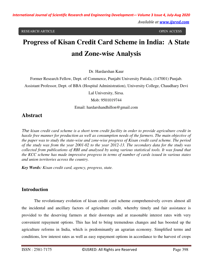 research paper on kisan credit card pdf