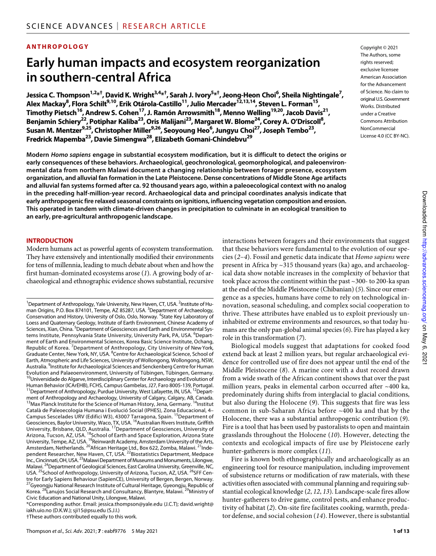PDF) Early human impacts and ecosystem reorganization in southern-central  Africa