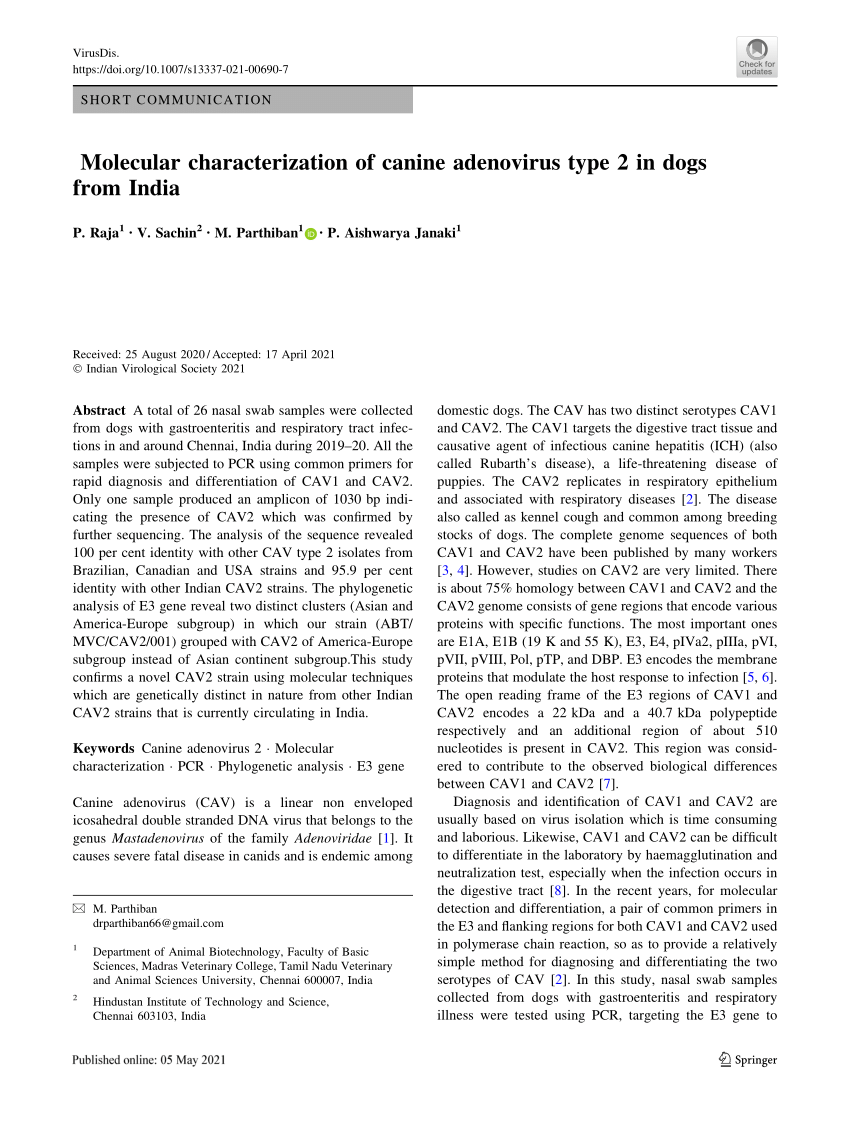 (PDF) Molecular characterization of canine adenovirus type 2 in dogs