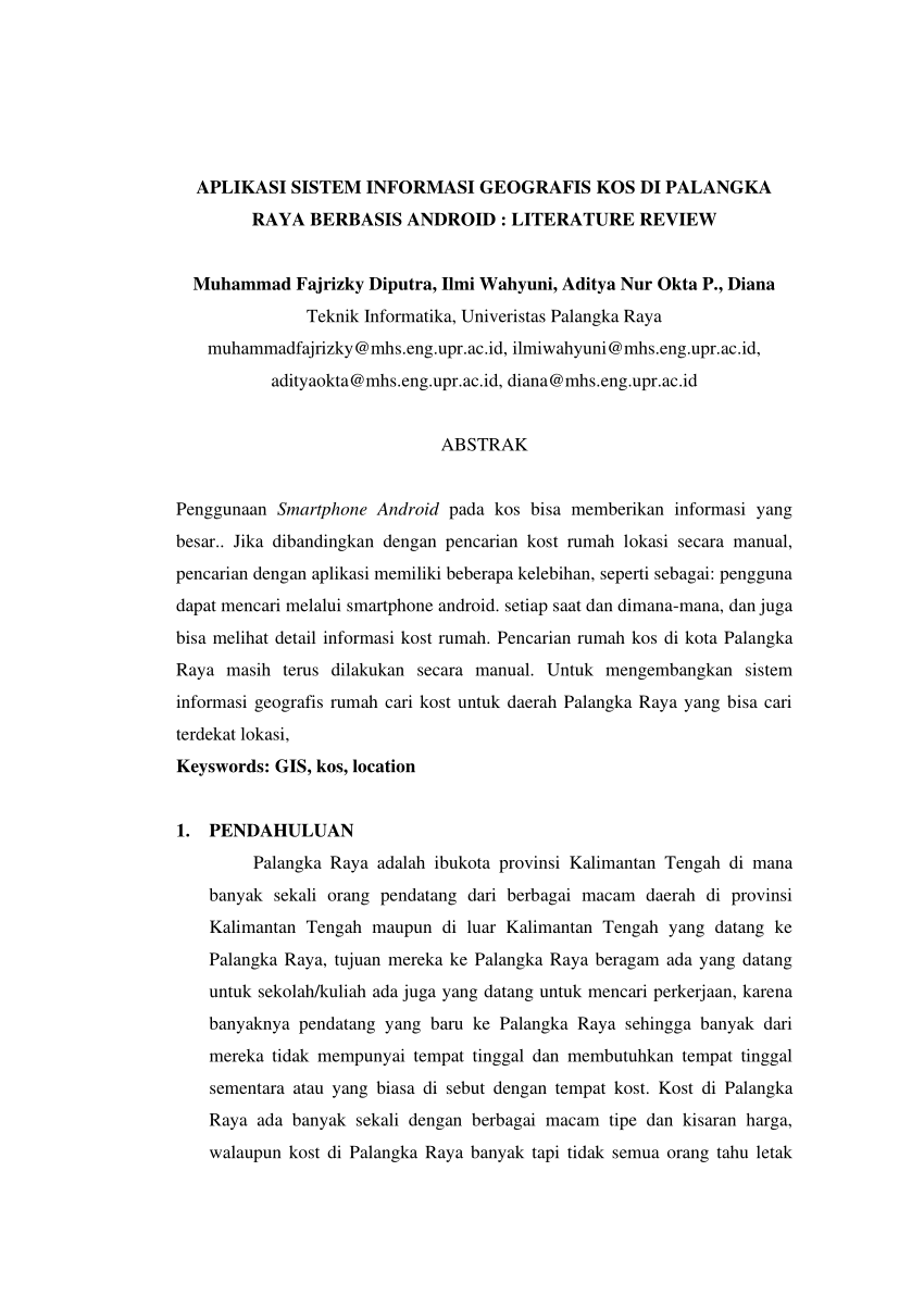 Pdf Aplikasi Sistem Informasi Geografis Kos Di Palangka Raya Berbasis Android Literature Review 4547