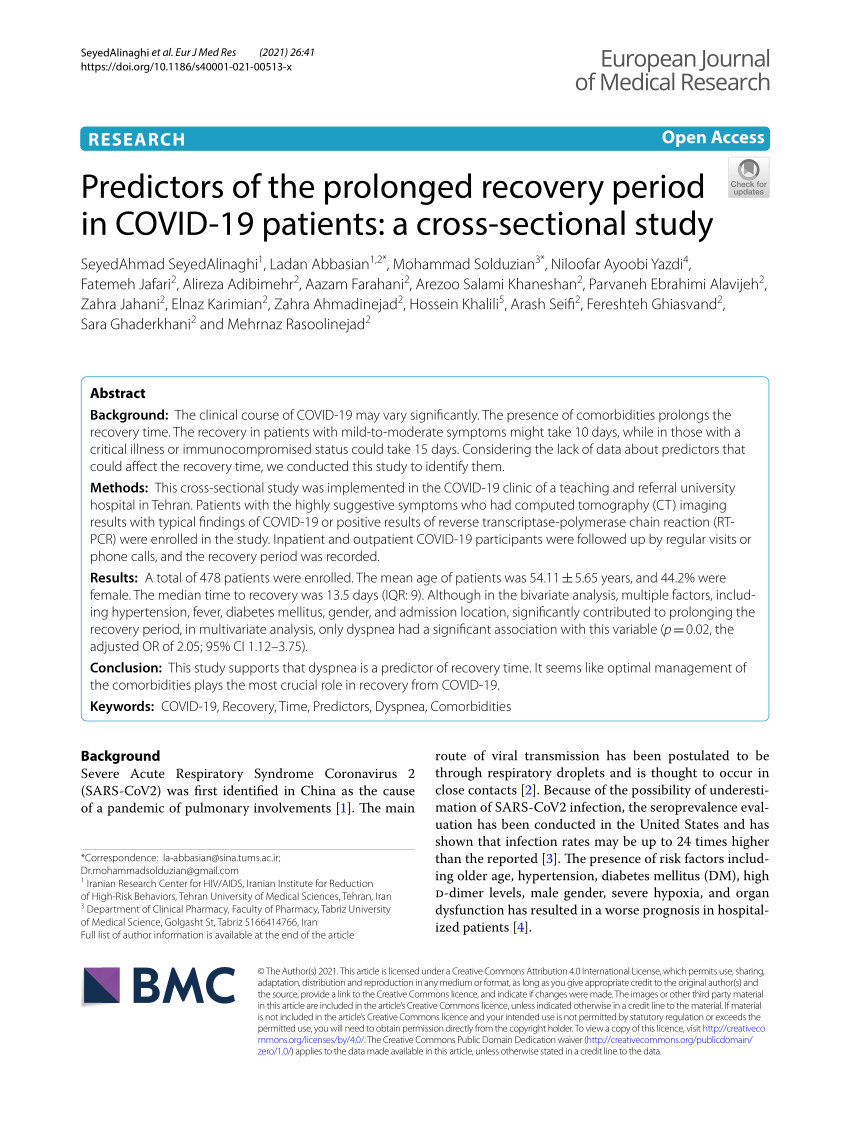 PDF) Predictors of the prolonged recovery period in COVID-19 patients: a  cross-sectional study