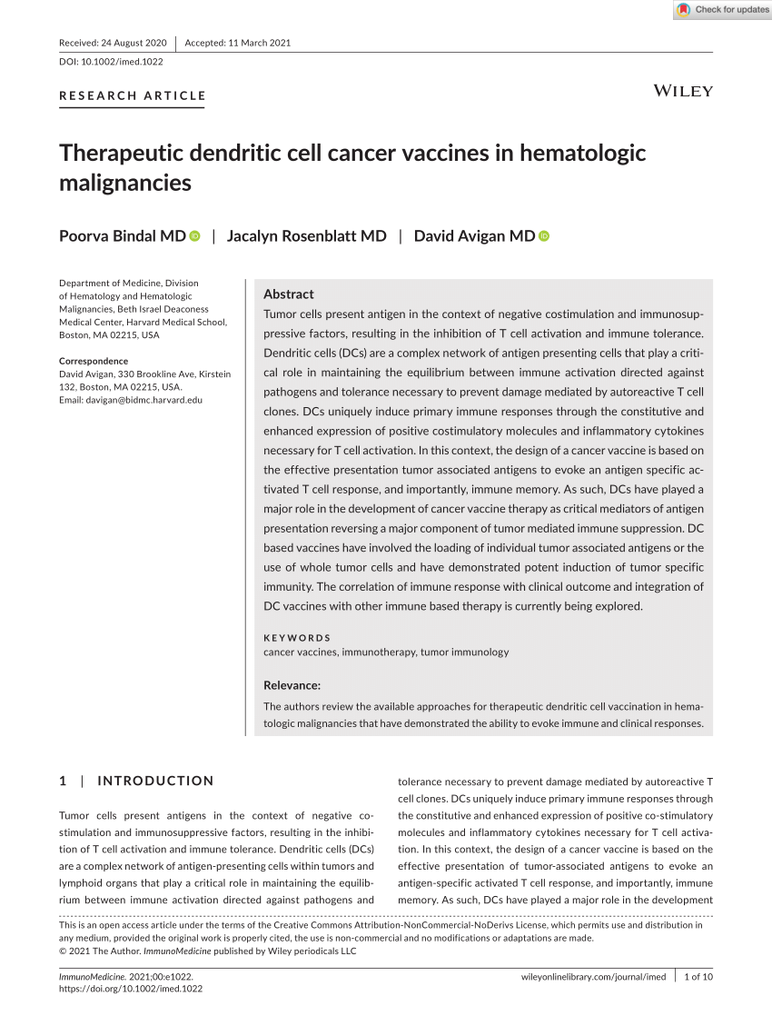 PDF) Therapeutic dendritic cell cancer vaccines in hematologic