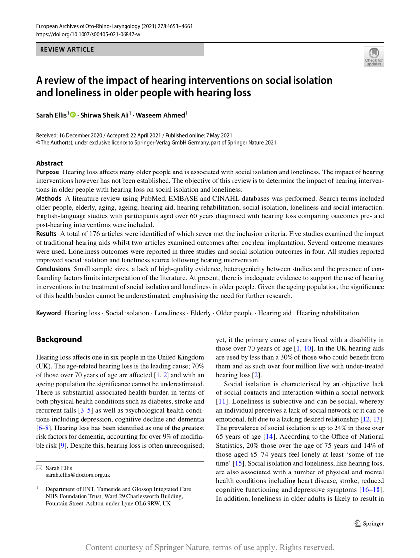 A Review Of The Impact Of Hearing Interventions On Social Isolation And Loneliness In Older 0014