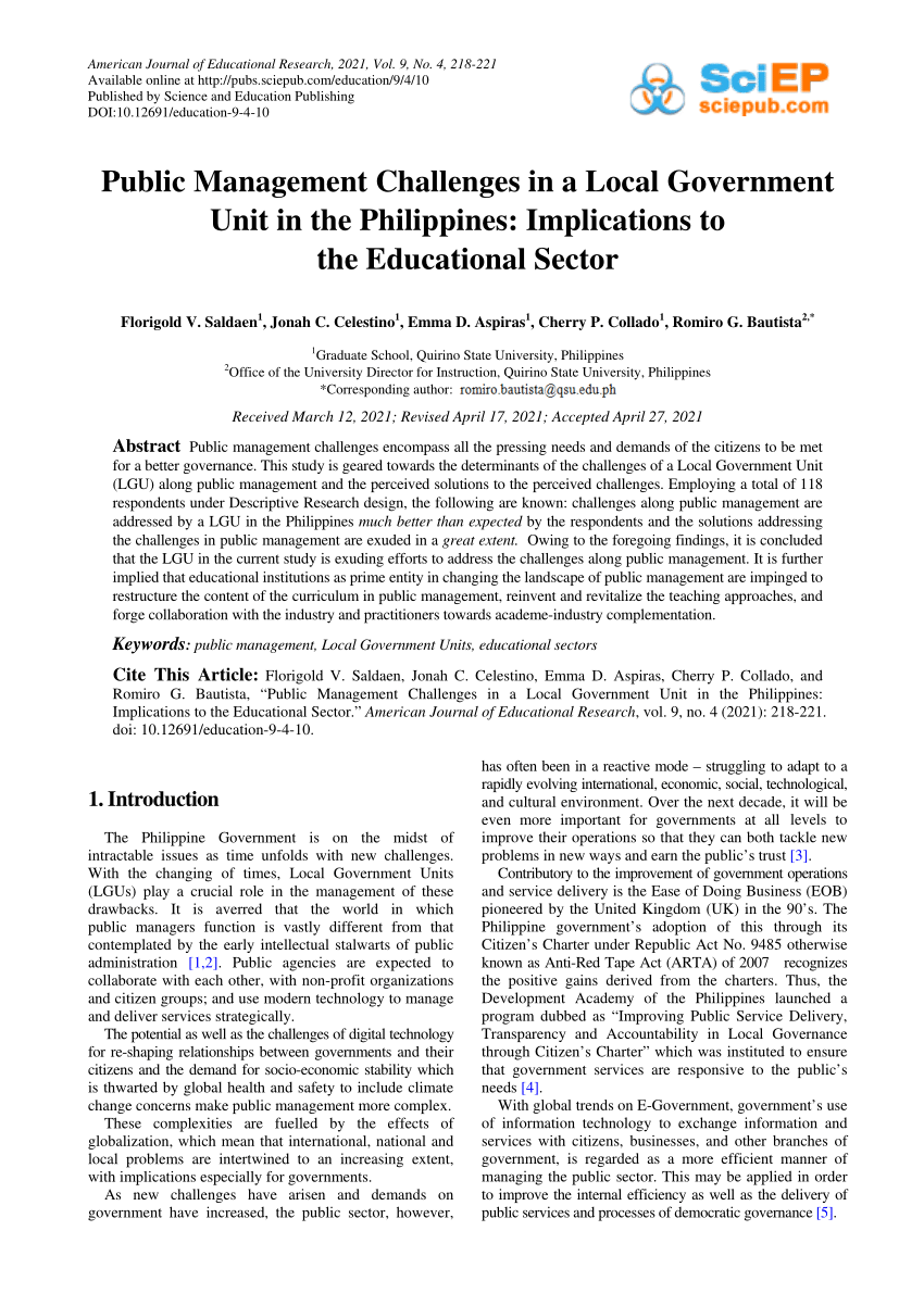research paper about local government issues in the philippines pdf