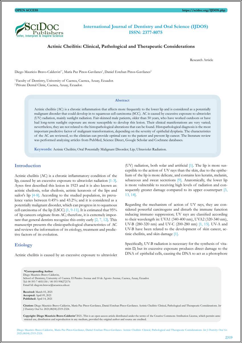 (PDF) Actinic Cheilitis: Clinical, Pathological and Therapeutic