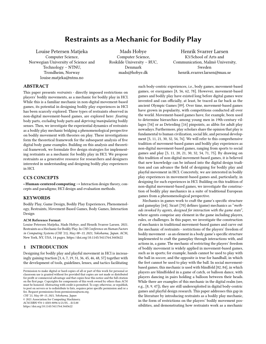 PDF) Restraints as a Mechanic for Bodily Play