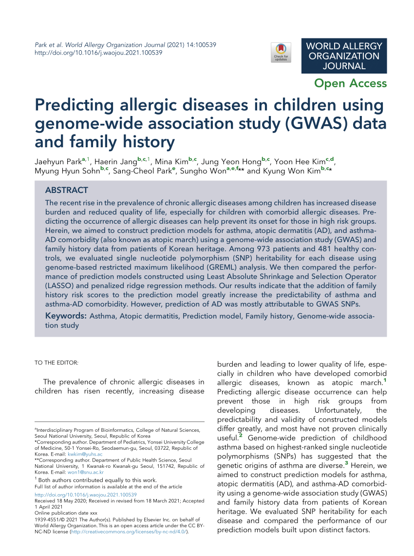 PDF Predicting allergic diseases in children using genome wide  