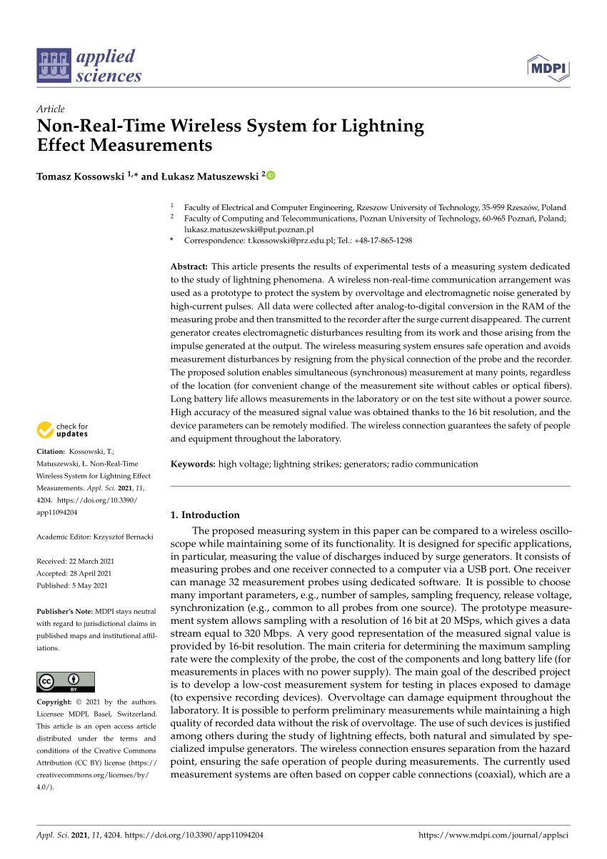 PDF) Non-Real-Time Wireless System for Lightning Effect Measurements