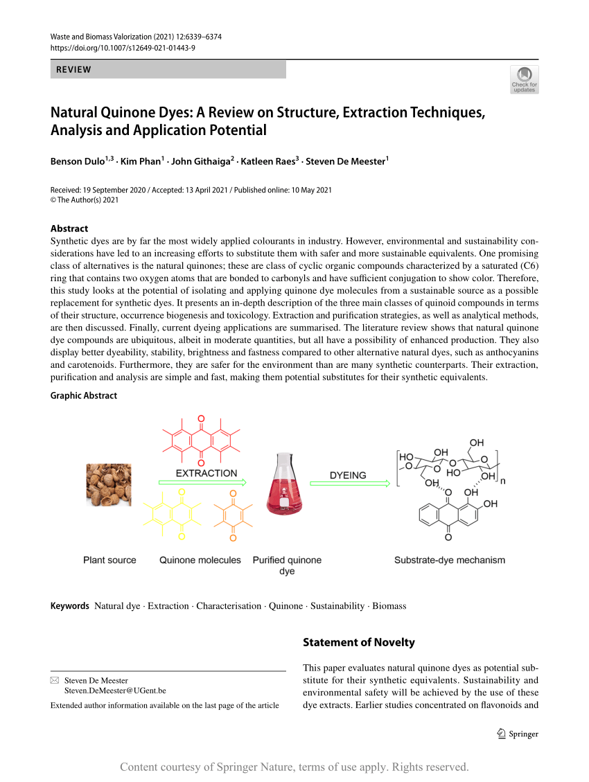 PDF Natural Quinone Dyes A Review on Structure, Extraction ...