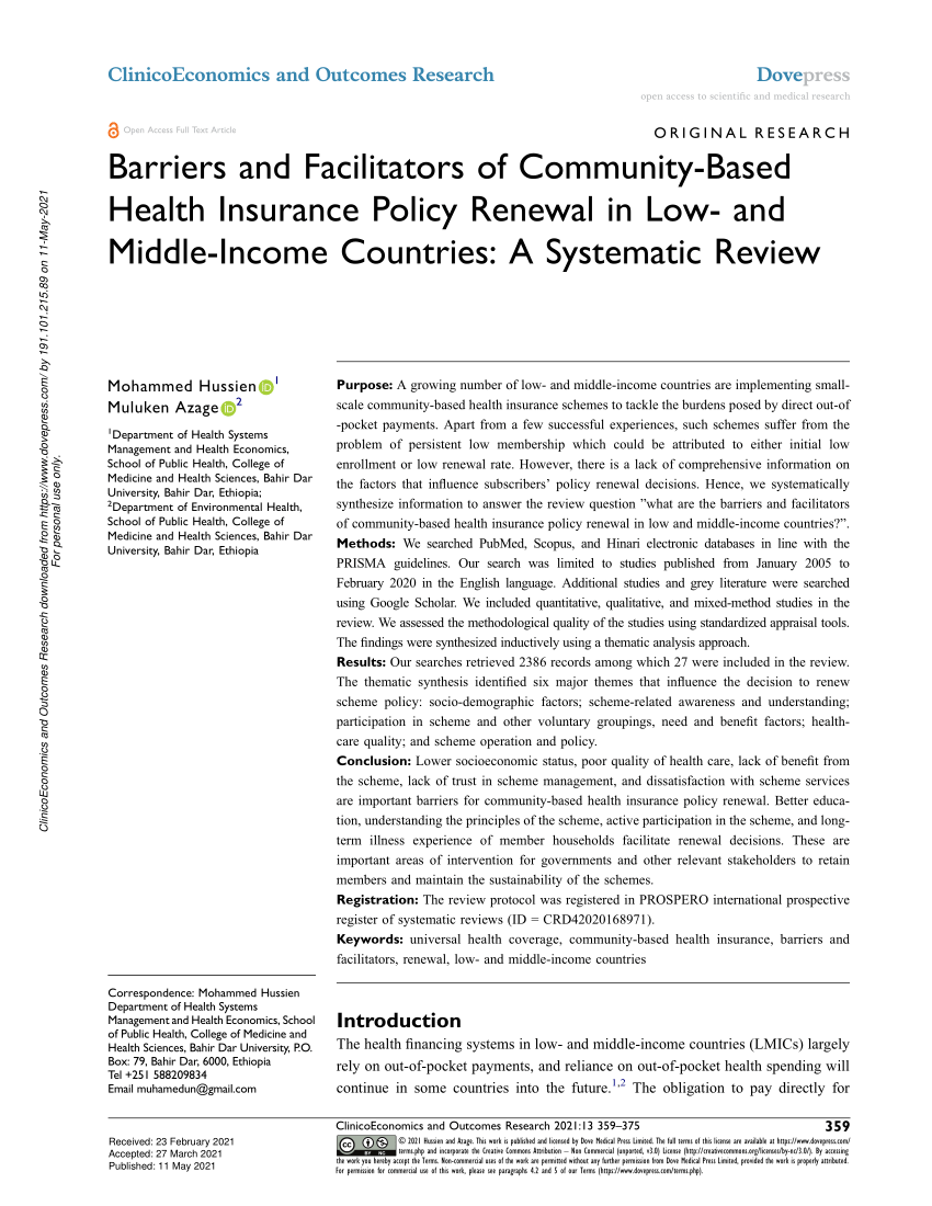 research on community based health insurance pdf