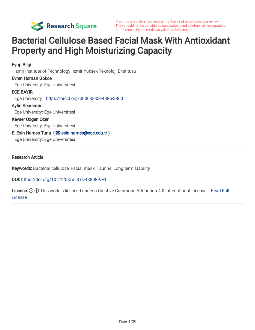 PDF Bacterial Cellulose Based Facial Mask With Antioxidant  