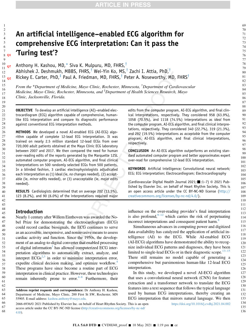 Pdf An Artificial Intelligenceenabled Ecg Algorithm For Comprehensive Ecg Interpretation Can 8658