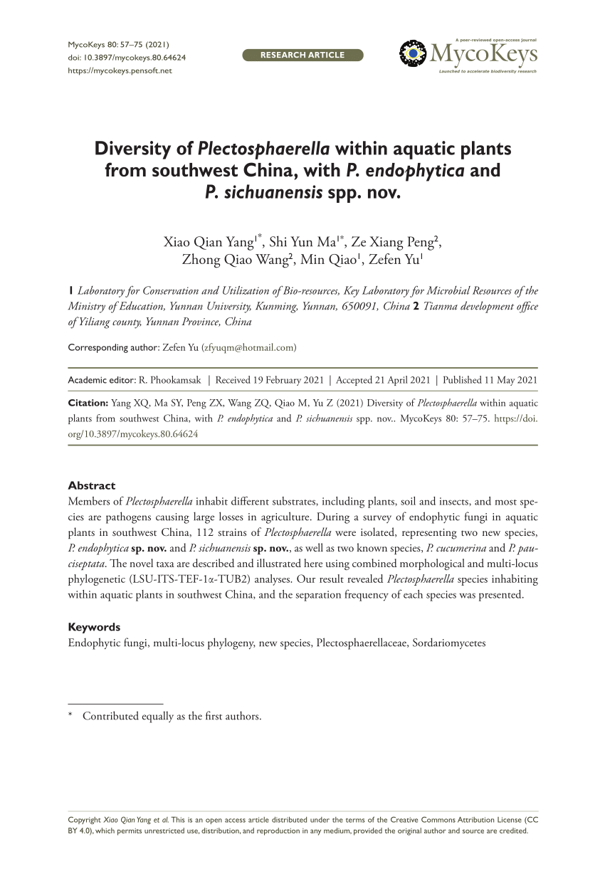 PDF) Diversity of Plectosphaerella within aquatic plants from 