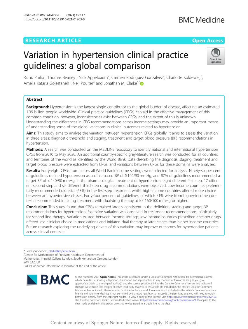 (PDF) Variation in hypertension clinical practice guidelines a global