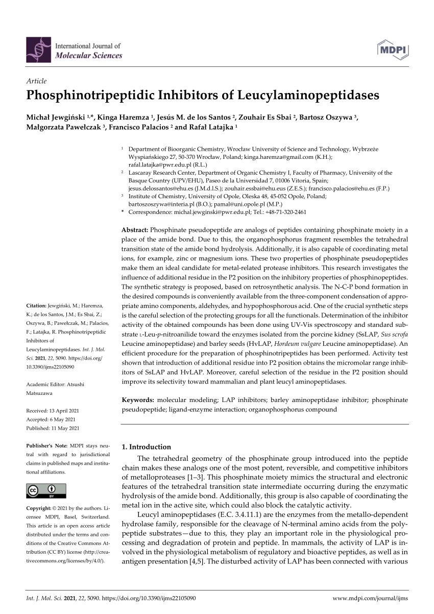 PDF) Phosphinotripeptidic Inhibitors of Leucylaminopeptidases